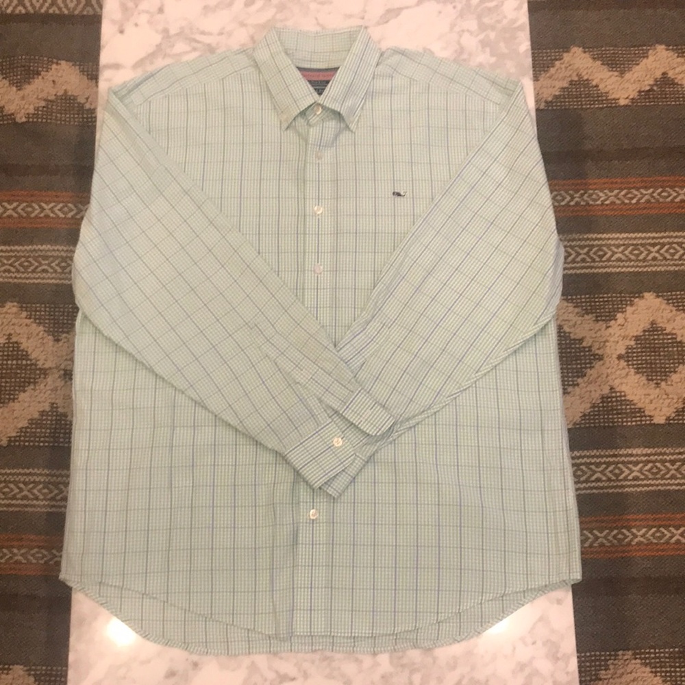 Vineyard Vines Blue/Green Tattersall Whale Shirt